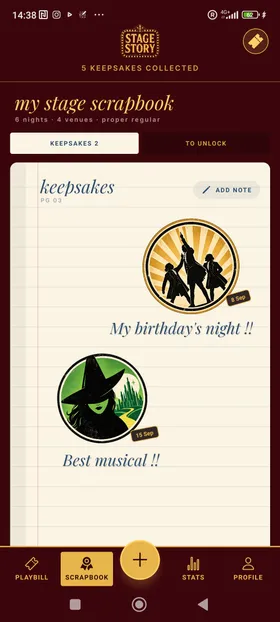 Collect keepsakes screen
